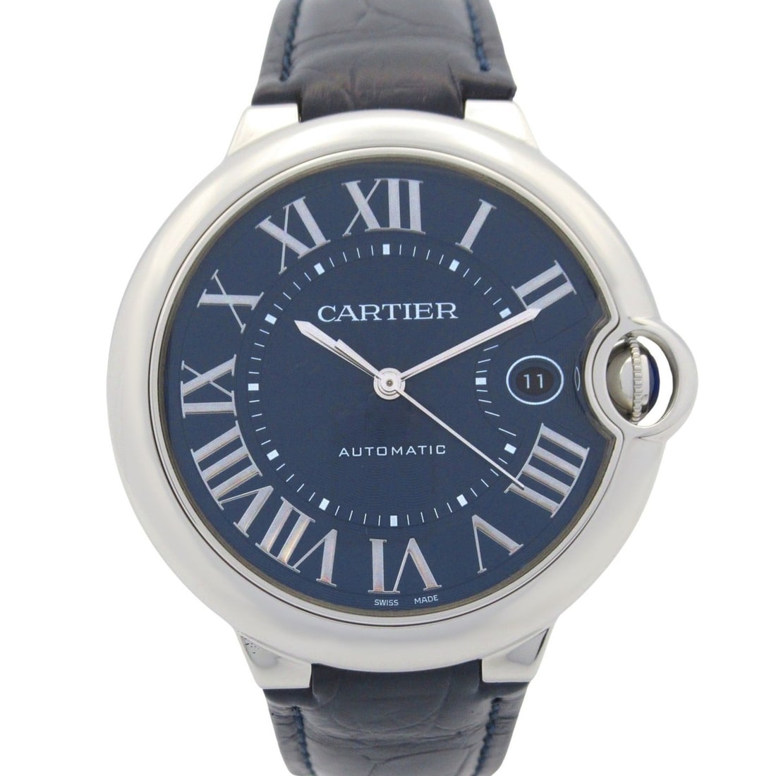 Cartier Ballon Bleu Men's Watch, Stainless Steel and Leather, Blue, WSBB0025: --- Catalog ---Category: SizeWrist Size: 17cm / 6.69''Case Diameter: 41.5mm / 1.63''Category: DesignType: WristwatchGender: MenColor (Dial): BlueMaterial (Band): Leather, Stainless steelMaterial (Case