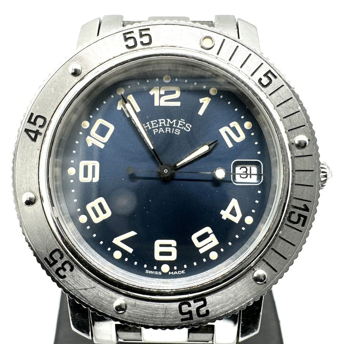 HERMES Clipper Diver CL7.710 Date Quartz Stainless Steel Blue Silver Men's Watch: --- Catalog ---Category: Category: DesignType: WristwatchGender: MenColor (Dial): BlueMaterial (Band): Stainless steelMaterial (Case): Stainless steelCategory: GeneralLine: ClipperBrand: HermesCategor