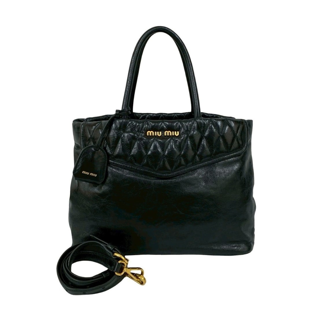 Miu Miu MIUMIU VIT.SHINE TRAP Leather 2-Way Shoulder Bag, Handbag, Tote Black 86297 (1 of 11)