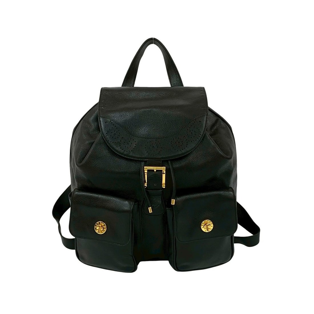 TIFFANY & Co. Perforated Leather Drawstring Backpack/Daypack, Black, 27667: --- Catalog ---Category: SizeSize (HxWxD): 34.5cm x 30cm x 13.5cm / 13.58'' x 11.81'' x 5.31''Category: DesignType: BackpackColor: BlackGender: WomenMaterial: Leather Category: GeneralBrand: Tiffany--