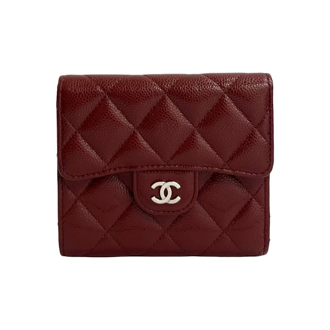 CHANEL Matelasse Coco Caviar Leather Tri-fold Wallet, Red, 45505: --- Catalog ---Category: SizeSize (HxWxD): 10cm x 11.5cm x 2cm / 3.93'' x 4.52'' x 0.78''Category: DesignType: Wallet (tri-fold)Color: Red colorGender: WomenMaterial: Grained Calfskin Category: Genera