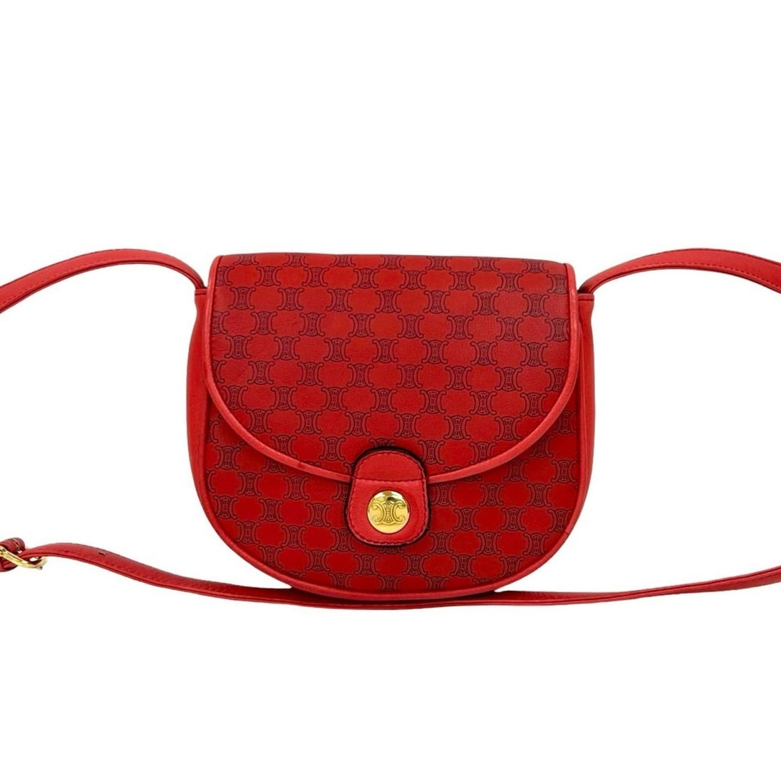 CELINE Vintage Macadam Leather Mini Shoulder Bag/Pochette/Sacoche in Red 83375: --- Catalog ---Category: SizeSize (HxWxD): 14cm x 14cm x 3.5cm / 5.51'' x 5.51'' x 1.37''Category: DesignType: Pochette, Shoulder bagColor: Red colorGender: WomenMaterial: Leather Category: GeneralBra