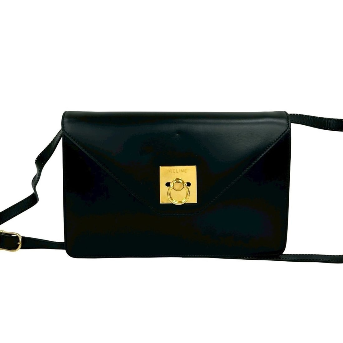 CELINE Vintage Ring Leather Shoulder Bag/Pochette/Sacoche in Black 15676: --- Catalog ---Category: SizeSize (HxWxD): 16cm x 24cm x 3cm / 6.29'' x 9.44'' x 1.18''Category: DesignType: Pochette, Shoulder bagColor: BlackGender: WomenMaterial: Leather Category: GeneralBrand: Ce