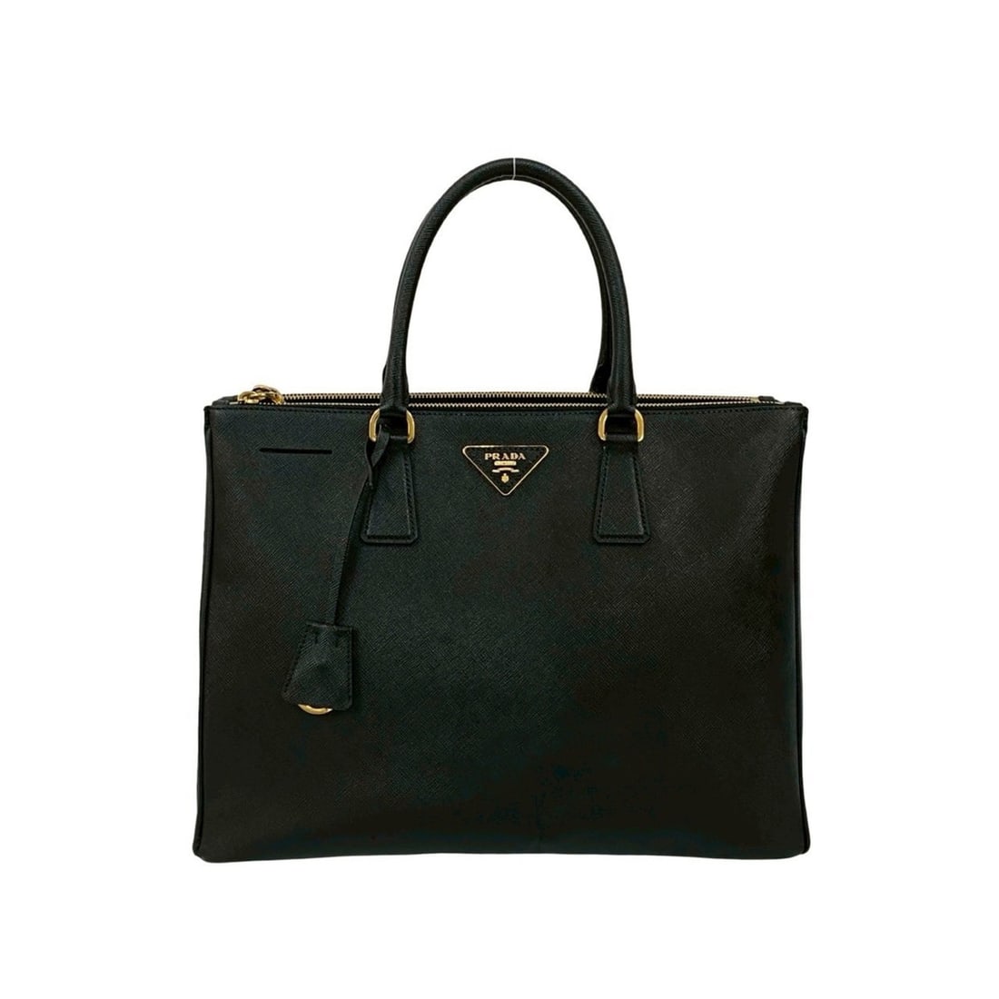 PRADA Galleria Triangle Saffiano Leather Handbag Tote Bag in Black, 29112: --- Catalog ---Category: SizeSize (HxWxD): 25cm x 35.5cm x 15.5cm / 9.84'' x 13.97'' x 6.1''Category: DesignType: Handbag, Tote bagColor: BlackGender: WomenMaterial: Leather Category: GeneralBrand: Pr