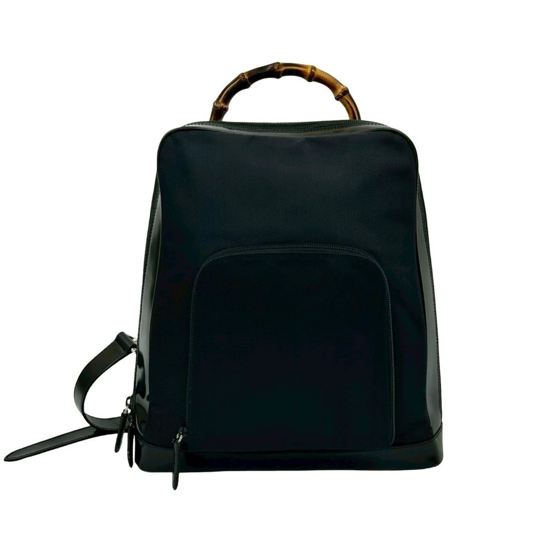 GUCCI Old Gucci Vintage Bamboo Nylon Patent Leather Backpack in Black 94673 (1 of 10)