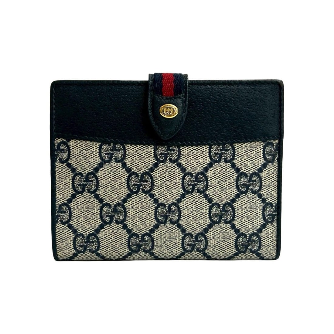 GUCCI Old Gucci Vintage Sherry Line GG Leather Bi-fold Wallet Navy 35593 (1 of 20)
