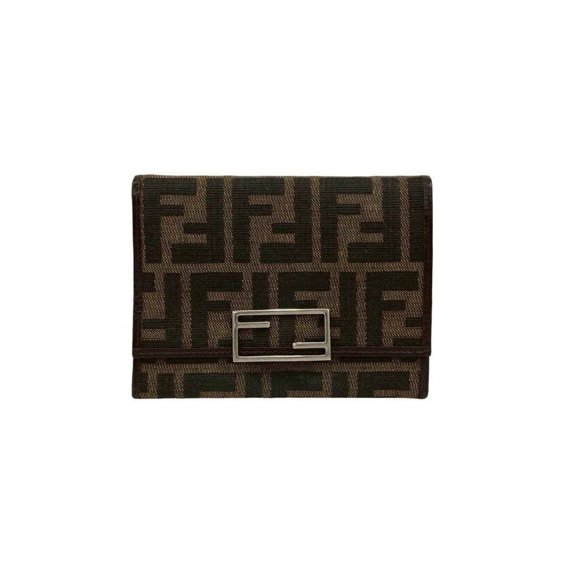 FENDI Zucca FF Pattern Canvas and Leather Tri-fold Wallet with Bill Compartment, Brown Black, 74368: --- Catalog ---Category: SizeSize (HxWxD): 10cm x 13.5cm x 1.5cm / 3.93'' x 5.31'' x 0.59''Category: DesignType: Wallet (tri-fold)Color: Black, BrownGender: WomenMaterial: Canvas , Leather Category: G