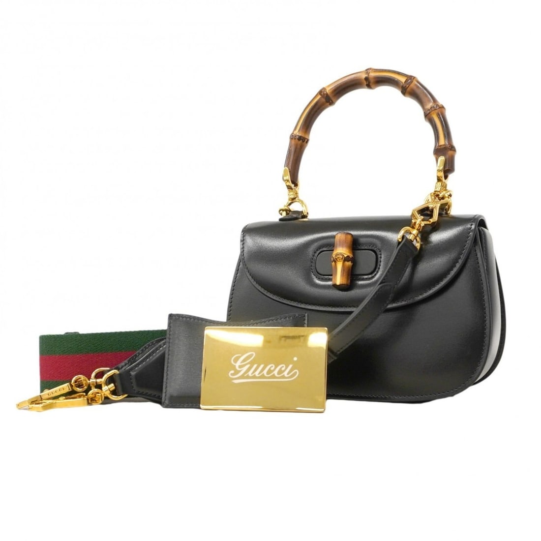 Gucci Bamboo Handbag 675797 Leather Black 2-Way Bag for Women (1 of 14)