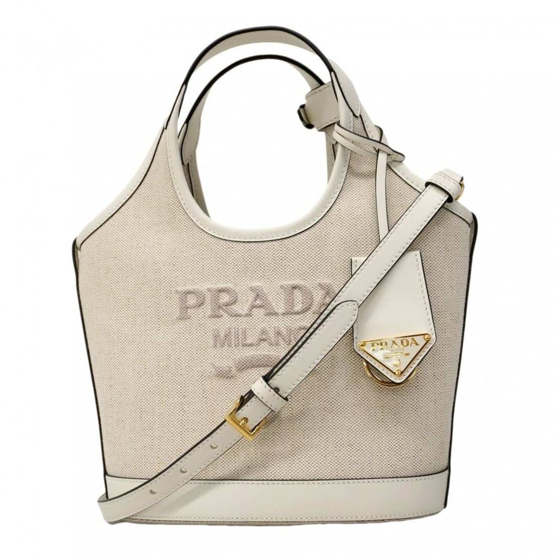 Prada handbag canvas beige white 2-way bag for women (1 of 12)