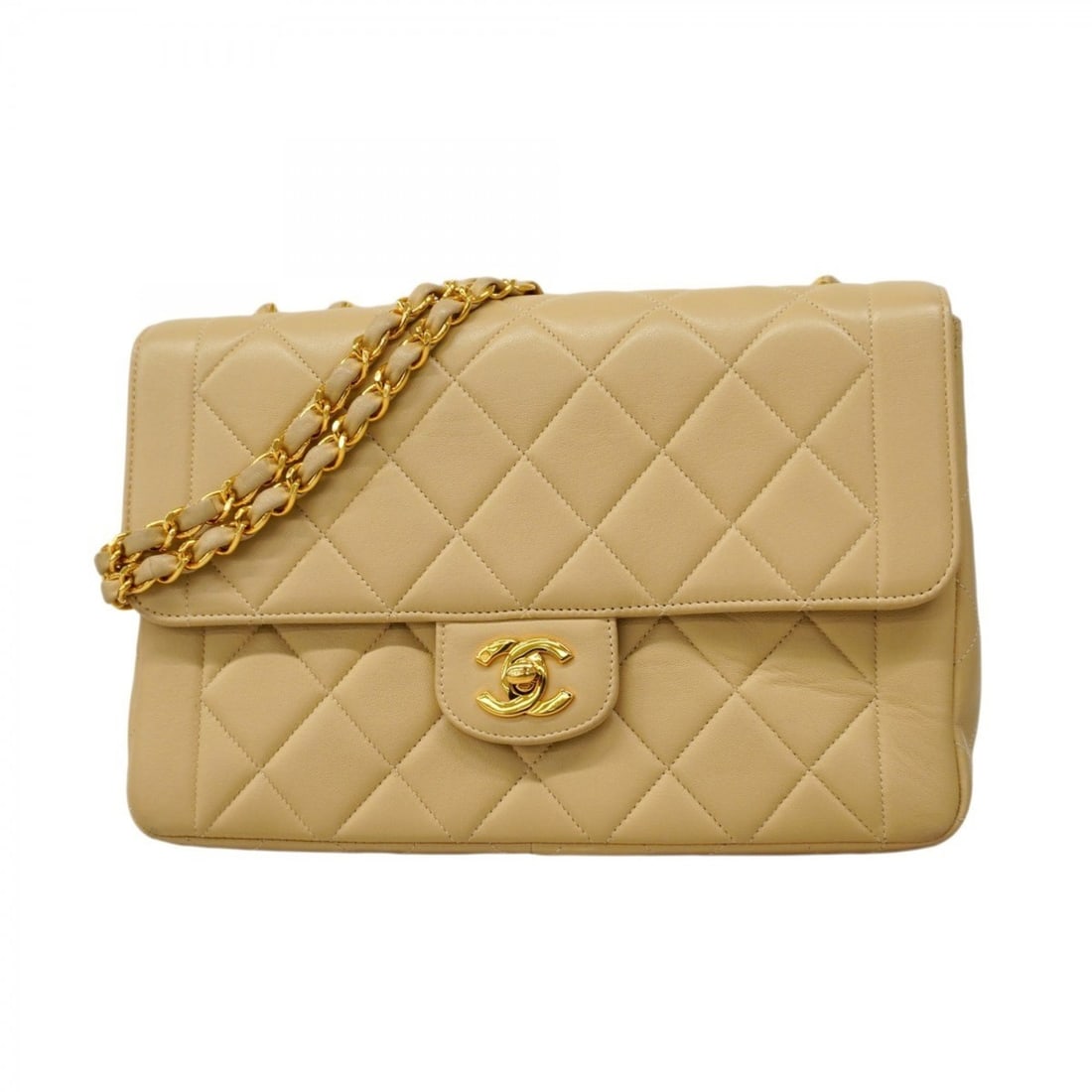Chanel Shoulder Bag Matelasse W Chain Lambskin Beige Women's (1 of 14)