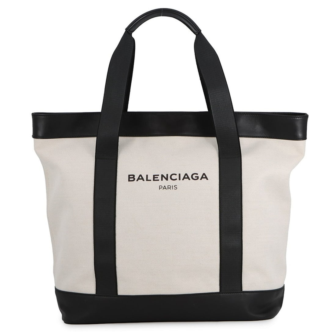 Balenciaga Navy Tote Bag, Leather and Canvas, 374767, Black White. Handbag. (1 of 18)