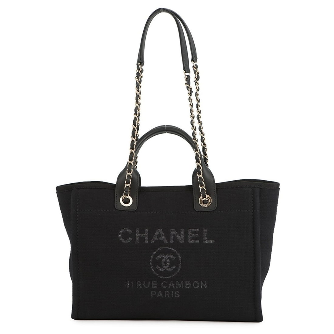 Chanel Deauville Coco Mark Small Canvas Tote Bag AS3257, Black, 2-Way, Women's, (1 of 17)