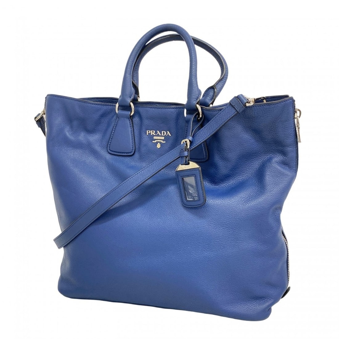 Prada handbag, leather, blue, 2-way bag, women's (1 of 10)