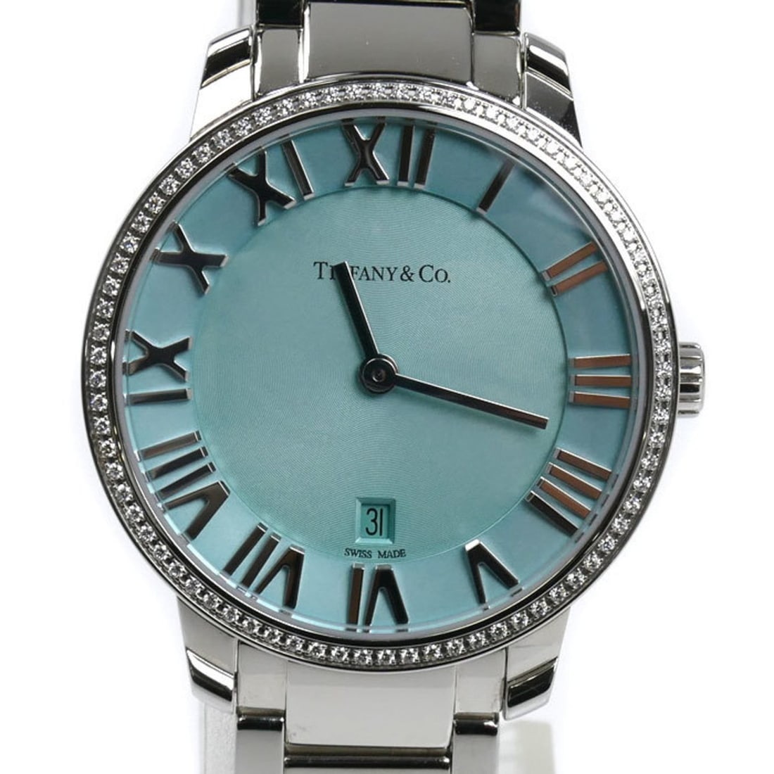 TIFFANY & Co. Tiffany Atlas 2-Hand 31mm Diamond Bezel Watch, Battery-Operated, Women's, 63452858: --- Catalog ---Category: SizeWrist Size: 17.5cm / 6.88''Case Diameter: 31mm / 1.22''Category: DesignType: WristwatchGender: WomenColor (Dial): BlueMaterial (Band): Stainless steelMaterial (Case): Stai