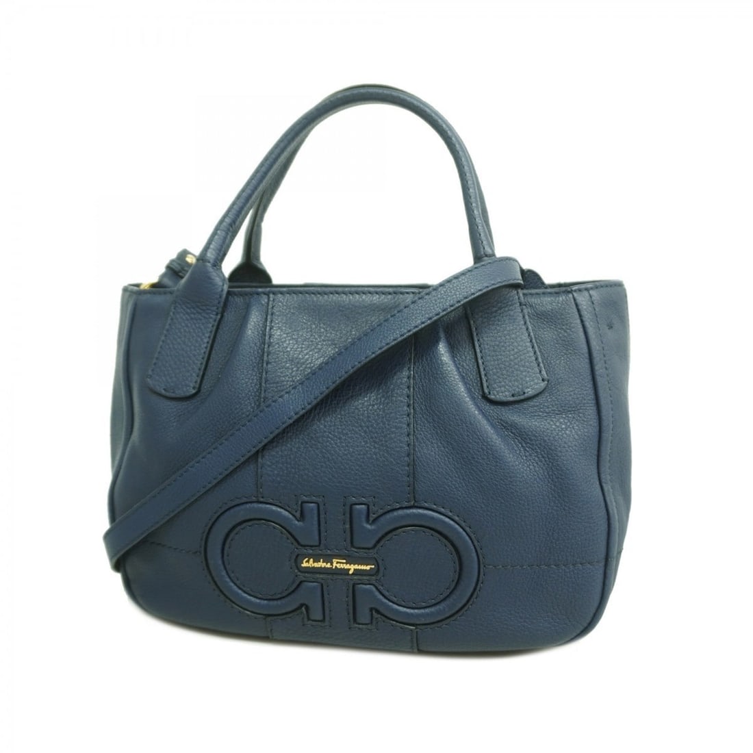 Salvatore Ferragamo Gancini Leather Handbag, Blue, 2-Way Bag for Women: --- Catalog ---Category: SizeSize (HxWxD): 23cm x 29cm x 13cm / 9.05'' x 11.41'' x 5.11''Category: DesignType: HandbagColor: BlueGender: WomenMaterial: Leather Hardware Color: GoldCategory: GeneralBra