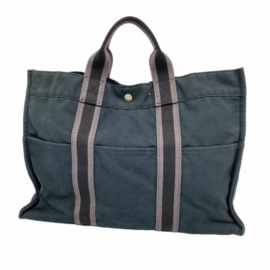 Hermes Tote Bag, Foule MM Canvas, Black/Grey, Men's/Women's: --- Catalog ---Category: SizeSize (HxWxD): 30cm x 43cm x 10cm / 11.81'' x 16.92'' x 3.93''Category: DesignType: Tote bagColor: Black, GrayGender: Men,WomenMaterial: Canvas Hardware Color: SilverCatego