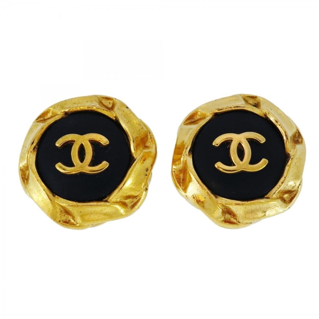 Chanel Coco Mark Earrings, GP Plated Gold, Black, Women's (1 of 20)