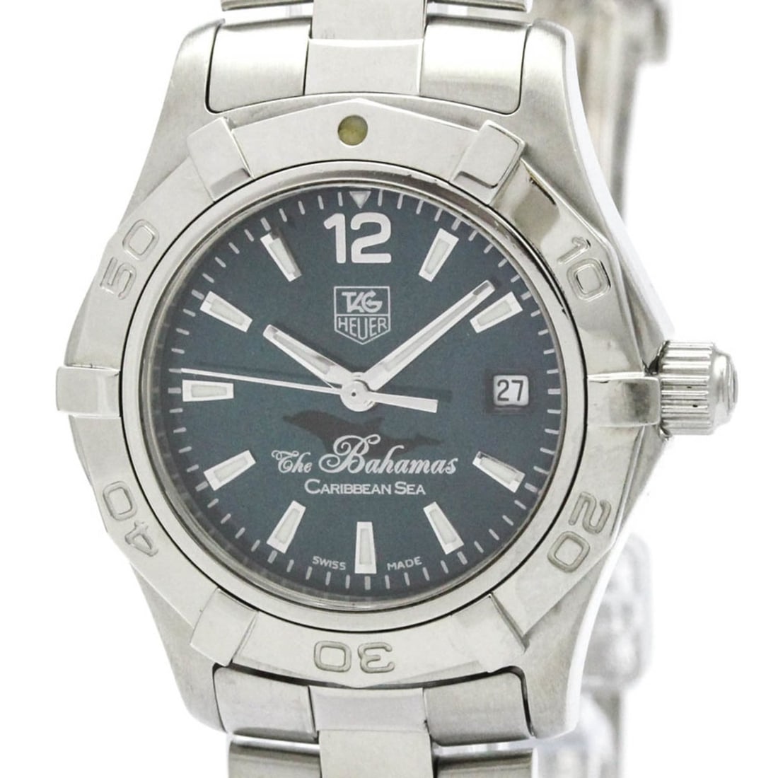 TAG HEUER Aquaracer Bahama Caribbean LTD Edition Watch WAF141R Polished: --- Catalog ---Category: SizeCase Diameter: 27mm / 1.06''Category: DesignType: WristwatchStyle: SportGender: WomenColor (Dial): GreenMaterial (Band): Stainless steelMaterial (Case): Stainless steelCat