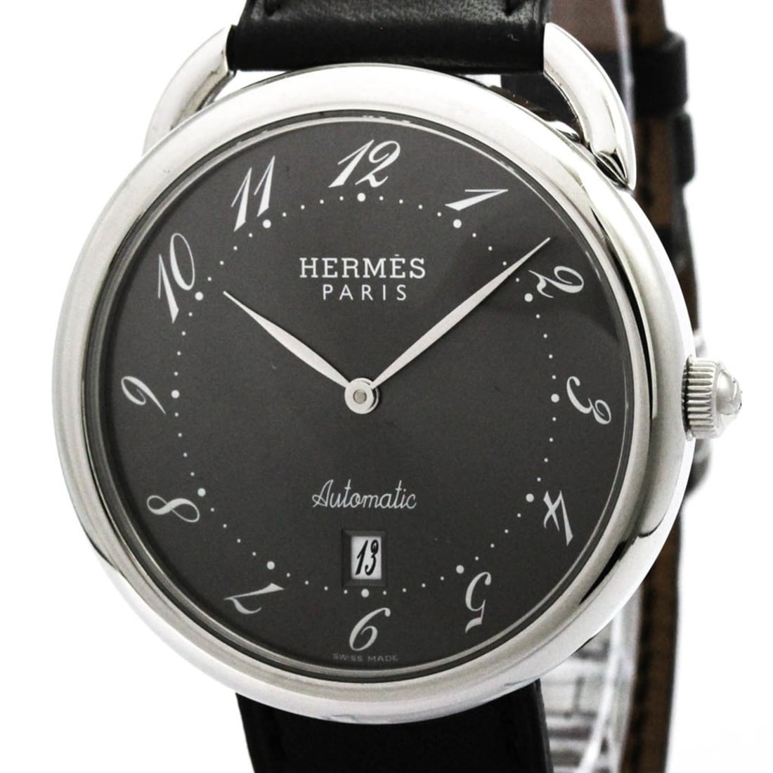 HERMES Arceau Steel Leather Automatic Mens Watch AR4.810 Polished (1 of 20)