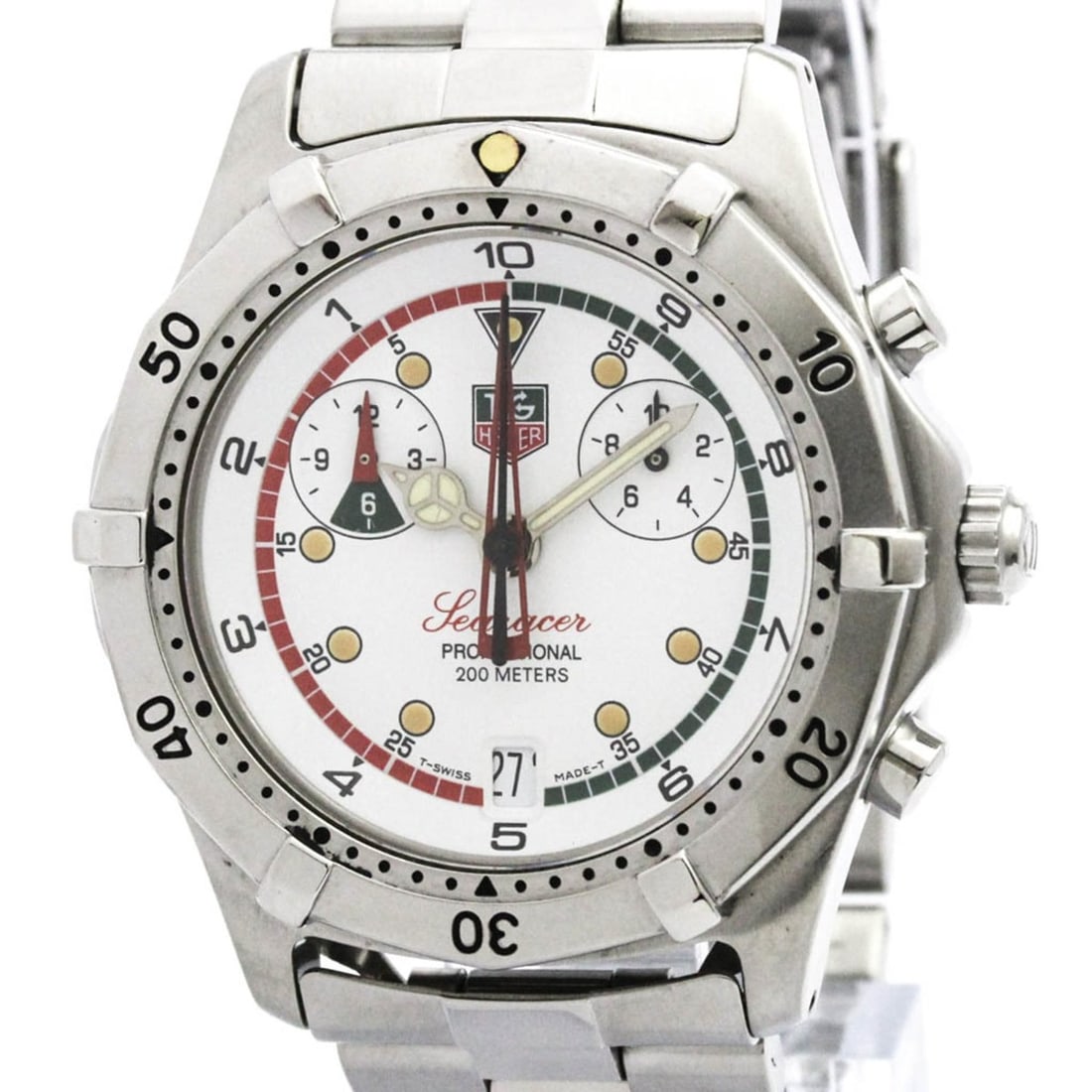 TAG HEUER Searacer Professional Chronograph Watch CK111R Polished: --- Catalog ---Category: SizeCase Diameter: 38mm / 1.5''Category: DesignType: WristwatchStyle: SportGender: MenColor (Dial): WhiteMaterial (Band): Stainless steelMaterial (Case): Stainless steelCatego