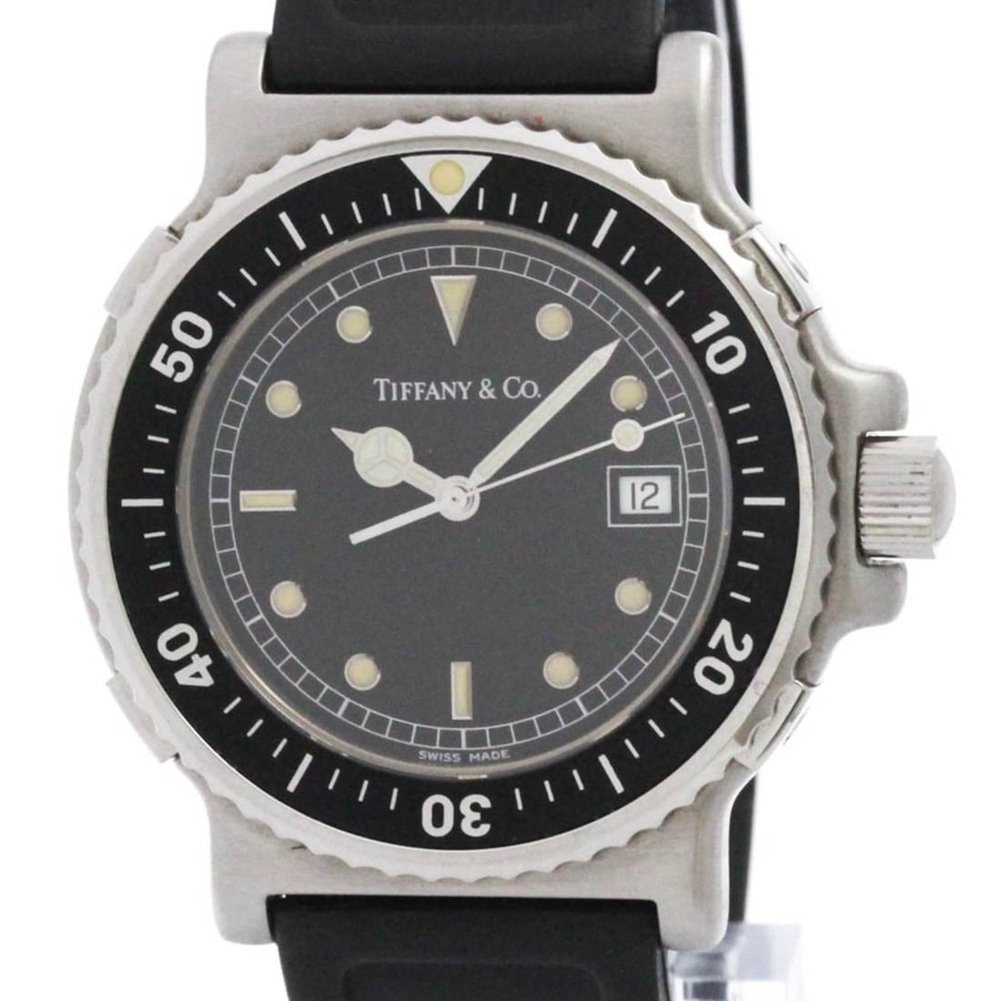 TIFFANY Diver Quartz Stainless Steel Quartz Mens Watch M0719: --- Catalog ---Category: SizeCase Diameter: 39mm / 1.54''Category: DesignType: WristwatchStyle: SportGender: MenColor (Dial): BlackMaterial (Band): RubberMaterial (Case): Stainless steelCategory: Gene