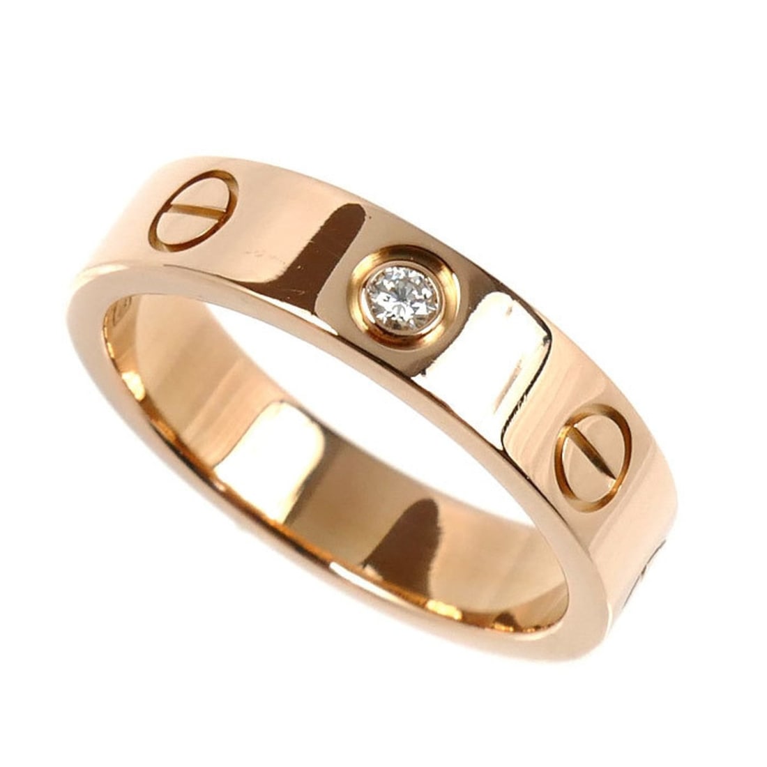 CARTIER Cartier 18KPG Pink Gold Mini Love 1P Diamond Ring, 47 Diamonds, 4.2g, Women's (1 of 10)