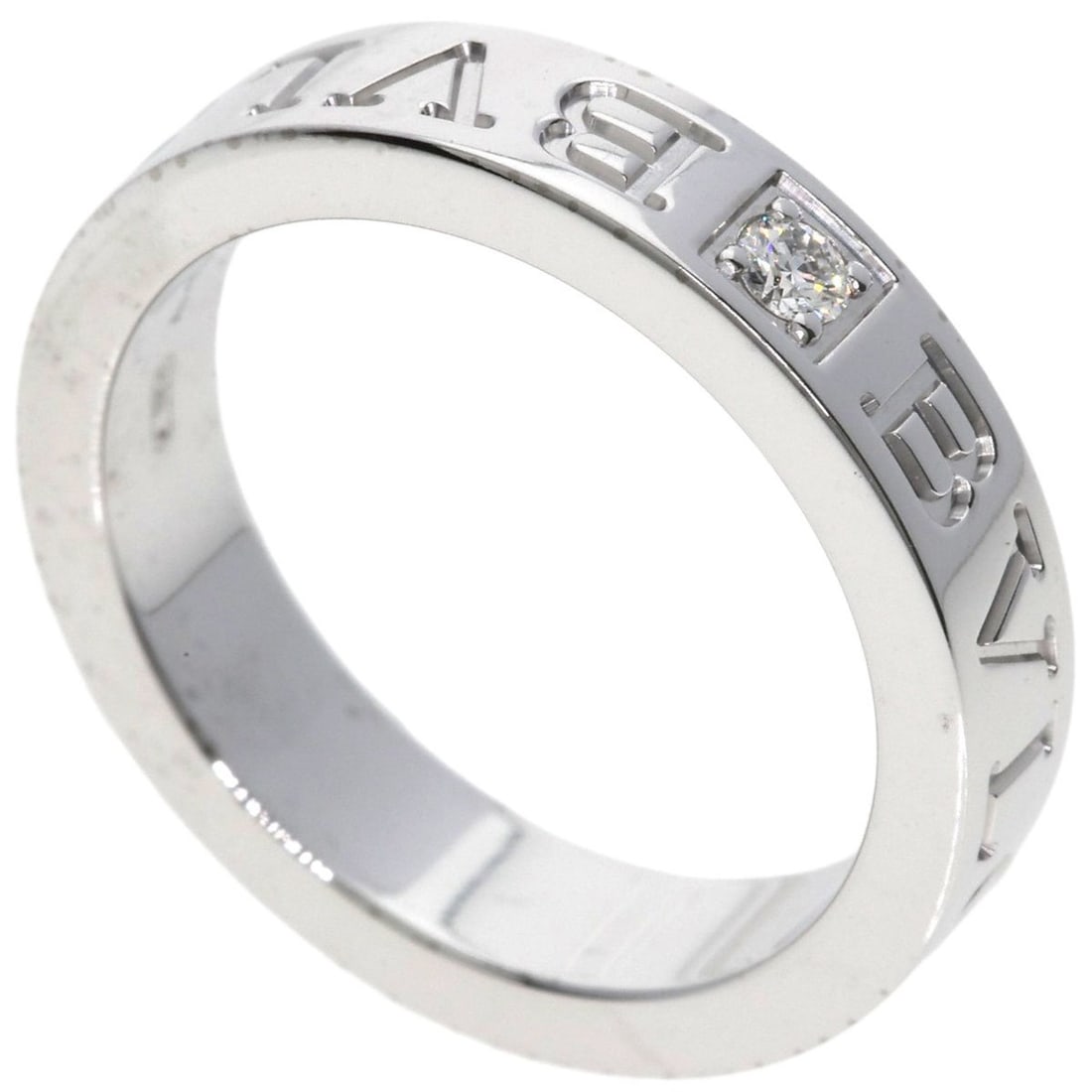 BVLGARI Double Logo Diamond Ring in 18K White Gold for Women: --- Catalog ---Category: SizeJP Size: 8.5US Size: 4.5Category: DesignType: Band ringGender: WomenMaterial: White gold (18K)Category: GeneralBrand: Bvlgari--- Item List ---Section: ConditionRanking: