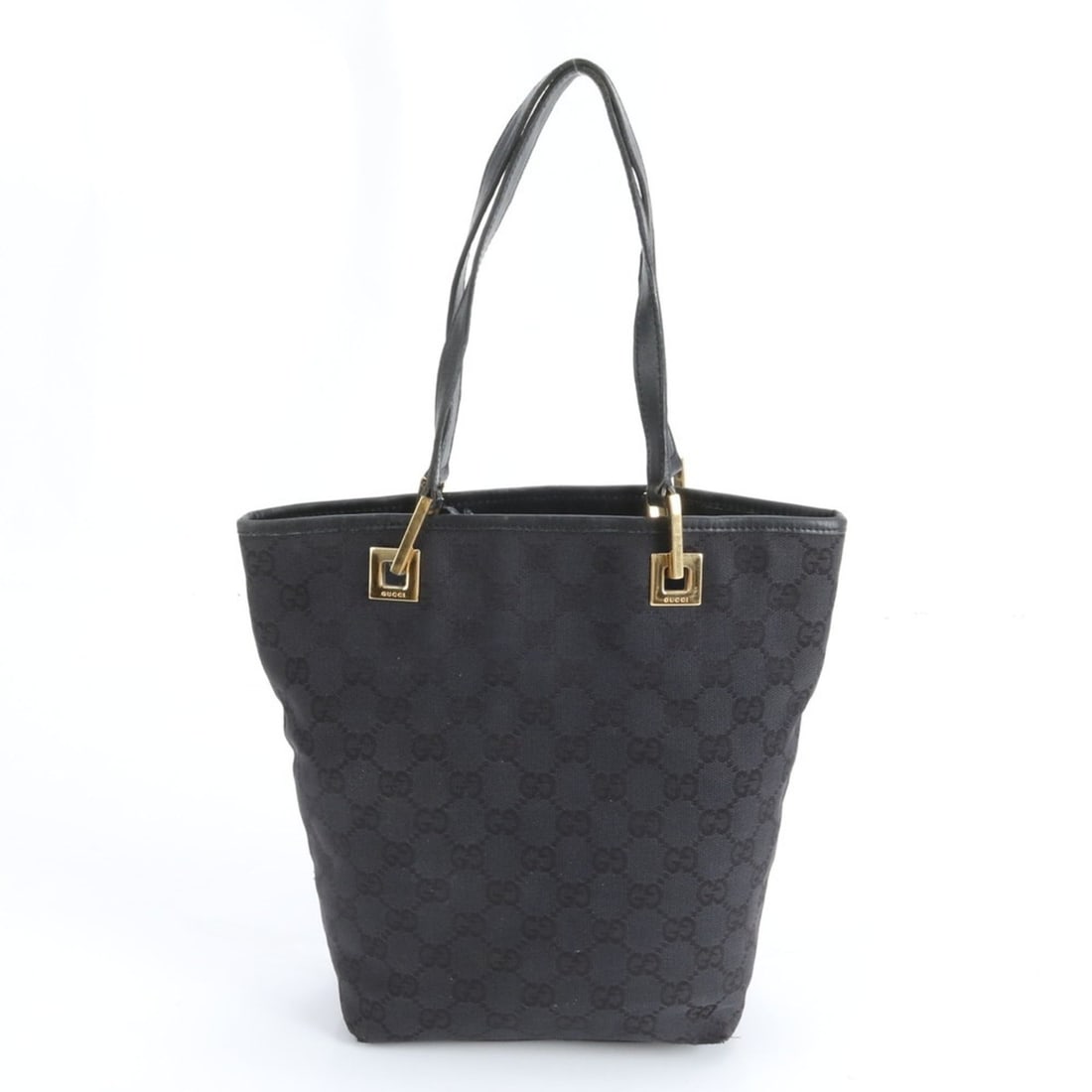Gucci GG Canvas 002-1099 Leather Tote Bag Shoulder Handbag Black Women's: --- Catalog ---Category: SizeSize (HxWxD): 25cm x 17cm x 9cm / 9.84'' x 6.69'' x 3.54''Category: DesignType: Shoulder bag, Tote bagColor: BlackGender: WomenMaterial: Leather , Canvas Category: