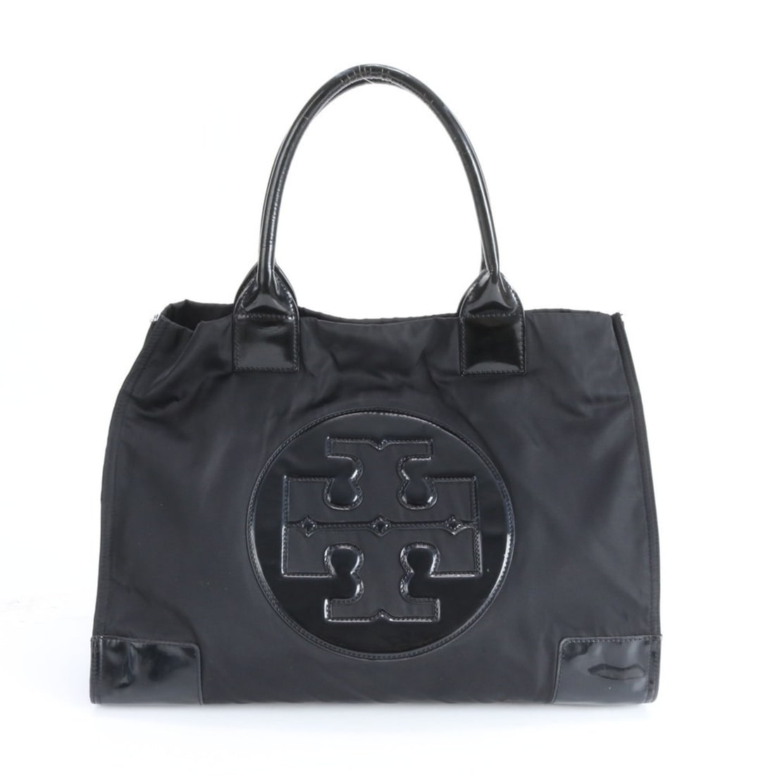 Tory Burch Ella Double T Leather and Nylon Tote Bag Shoulder in Black: --- Catalog ---Category: SizeSize (HxWxD): 30cm x 43cm x 20cm / 11.81'' x 16.92'' x 7.87''Category: DesignType: Shoulder bag, Tote bagColor: BlackGender: WomenMaterial: Leather , Nylon Category: