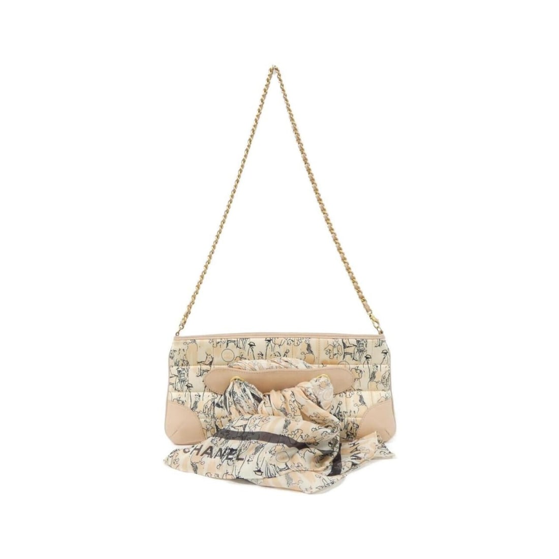 Chanel shoulder bag: --- Catalog ---Category: SizeSize (HxWxD): 12cm x 27cm x 2cm / 4.72'' x 10.62'' x 0.78''Category: DesignType: Shoulder bagColor: BeigeGender: WomenMaterial: Silk , Satin , Leather Leather/Fur Type: La