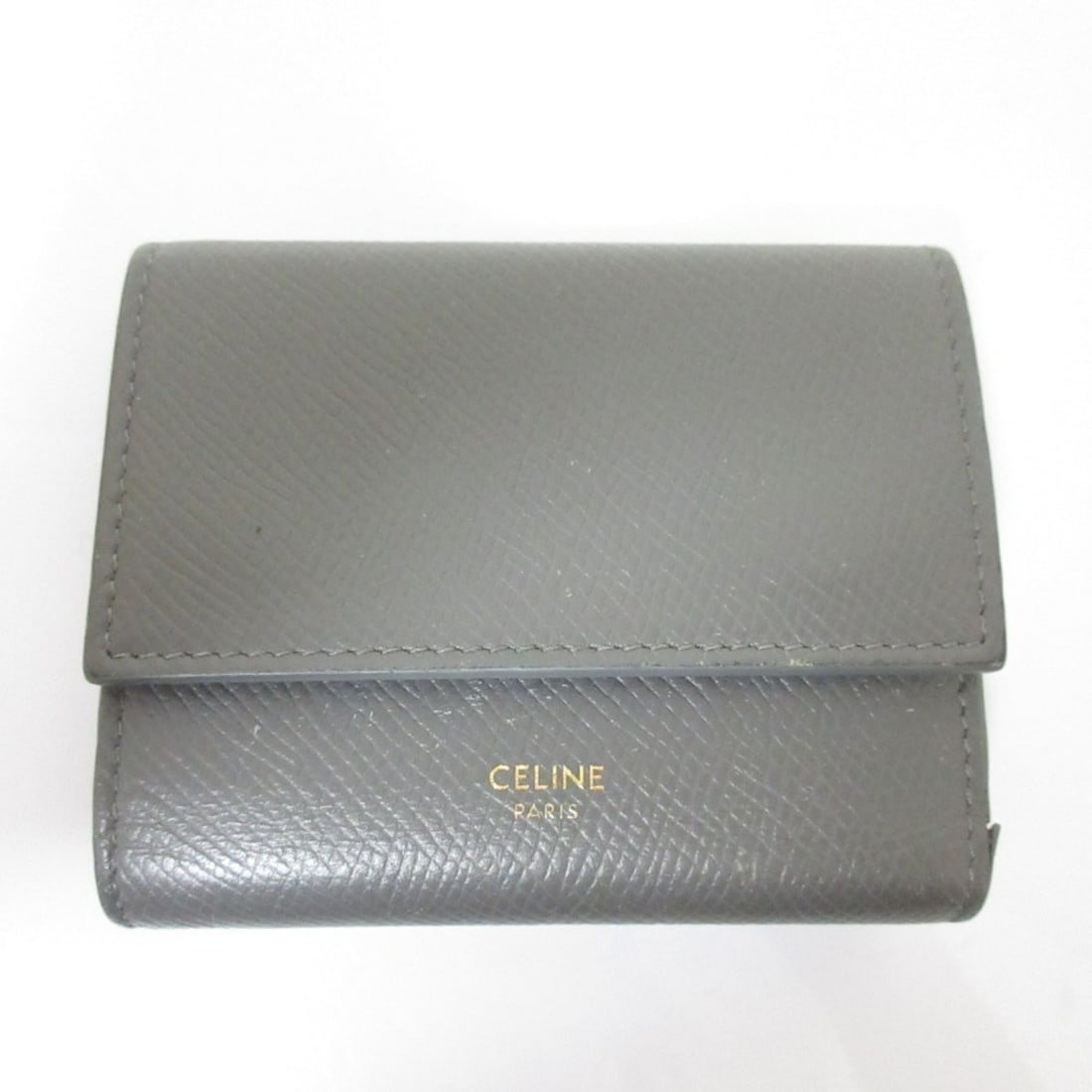 CELINE Small Trifold Calfskin Compact Wallet, Gray, Women's: --- Catalog ---Category: SizeSize (HxWxD): 8.5cm x 10cm x 2.5cm / 3.34'' x 3.93'' x 0.98''Category: DesignType: Wallet (tri-fold)Color: GrayGender: WomenCategory: GeneralBrand: Celine--- Item List ---