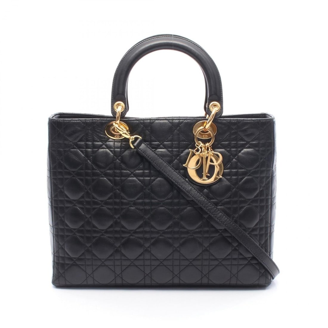 Christian Dior Dior Lady Large Cannage Handbag, Leather, Women's, Black: --- Catalog ---Category: SizeSize (HxWxD): 25cm x 32cm x 11cm / 9.84'' x 12.59'' x 4.33''Category: DesignType: HandbagColor: BlackGender: WomenMaterial: Leather Category: GeneralBrand: Christian Dior-