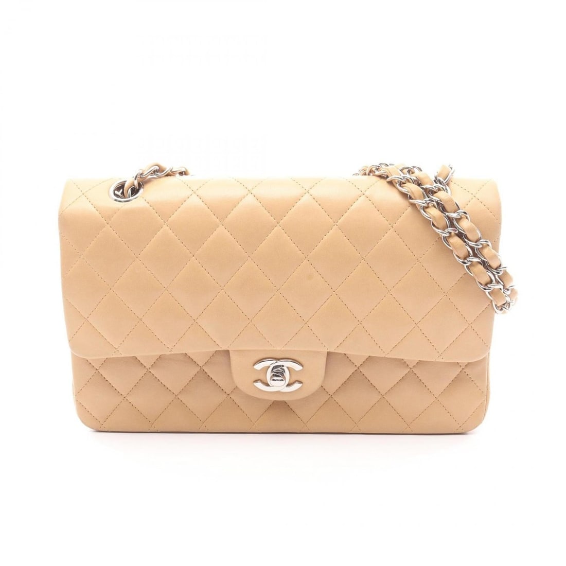 CHANEL Matelasse Double Flap Shoulder Bag/Handbag in Lambskin Leather, Beige, Women's, A01112 (1 of 15)