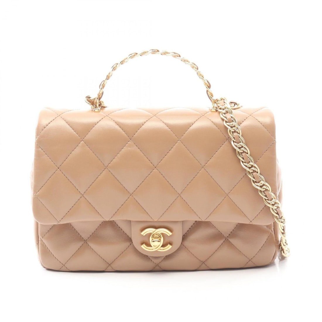 CHANEL Matelasse Top Handle Shoulder Bag/Handbag in Lambskin Leather, Beige (1 of 7)