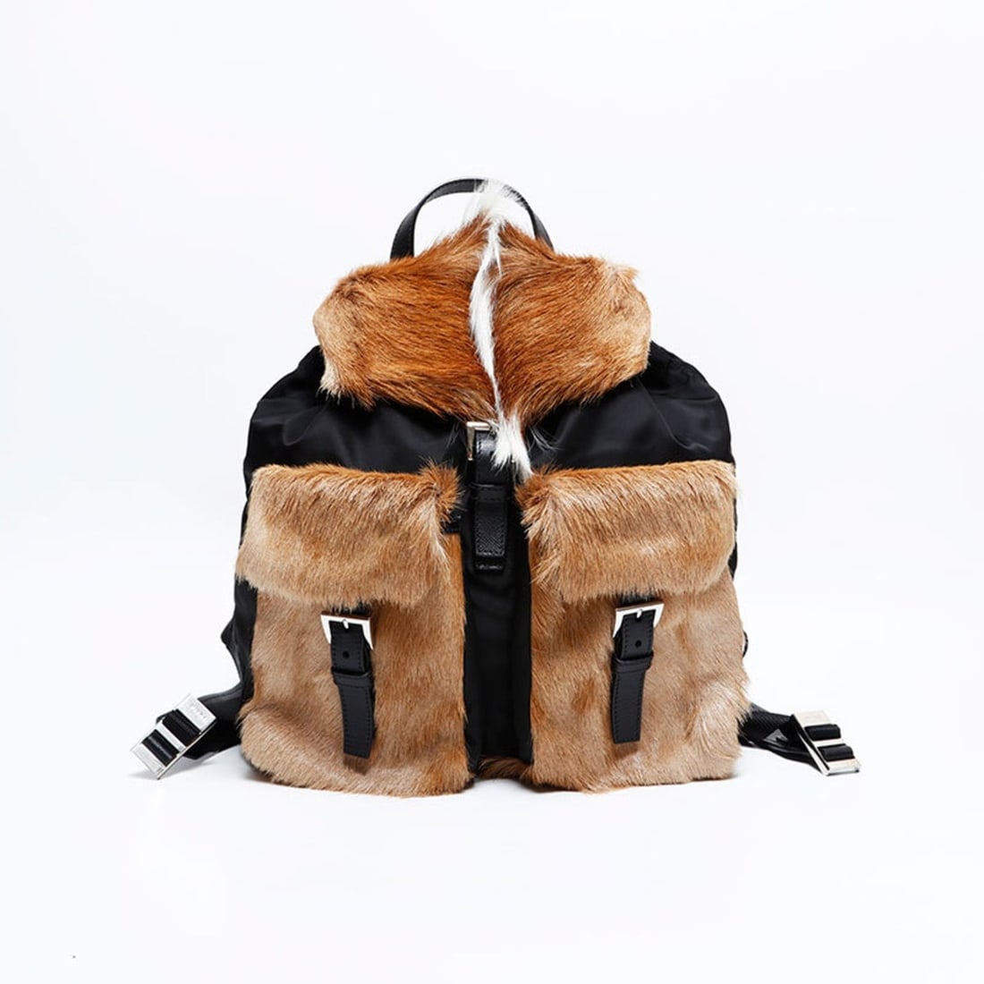 Prada Gazelle Fur Nylon Backpack/Daypack, Black, WS22882: --- Catalog ---Category: SizeHandle Drop: 10.00cm / 3.94''Size (HxWxD): 38cm x 35cm x 16cm / 14.96'' x 13.77'' x 6.29''Strap Length: 50cm - 95cm / 19.68'' - 37.4''Category: DesignType: BackpackColor:
