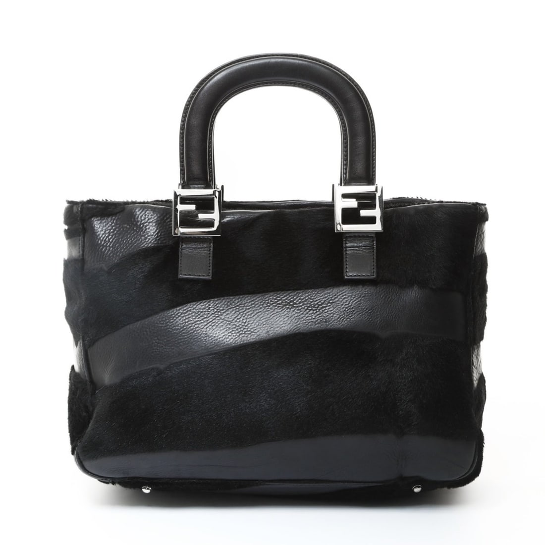 Fendi FENDI Harako Fur and Leather Handbag Black WS25743: --- Catalog ---Category: SizeHandle Drop: 11.00cm / 4.33''Size (HxWxD): 20cm x 30cm x 12cm / 7.87'' x 11.81'' x 4.72''Category: DesignType: HandbagColor: BlackMaterial: Fur , Leather Leather/Fur Type: