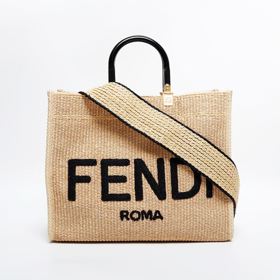 Fendi Sunshine 2-Way Raffia and Straw Tote Bag, Beige, WS21712: --- Catalog ---Category: SizeSize (HxWxD): 31cm x 36cm x 16cm / 12.2'' x 14.17'' x 6.29''Category: DesignType: Tote bagColor: BeigeGender: WomenMaterial: Raffia Category: GeneralBrand: FendiCountry of
