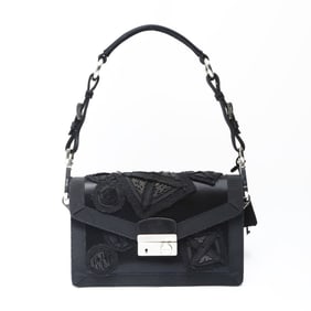 Prada SOUND BRAID Satin Shoulder Bag in Black with Beaded Embroidery, WS23743