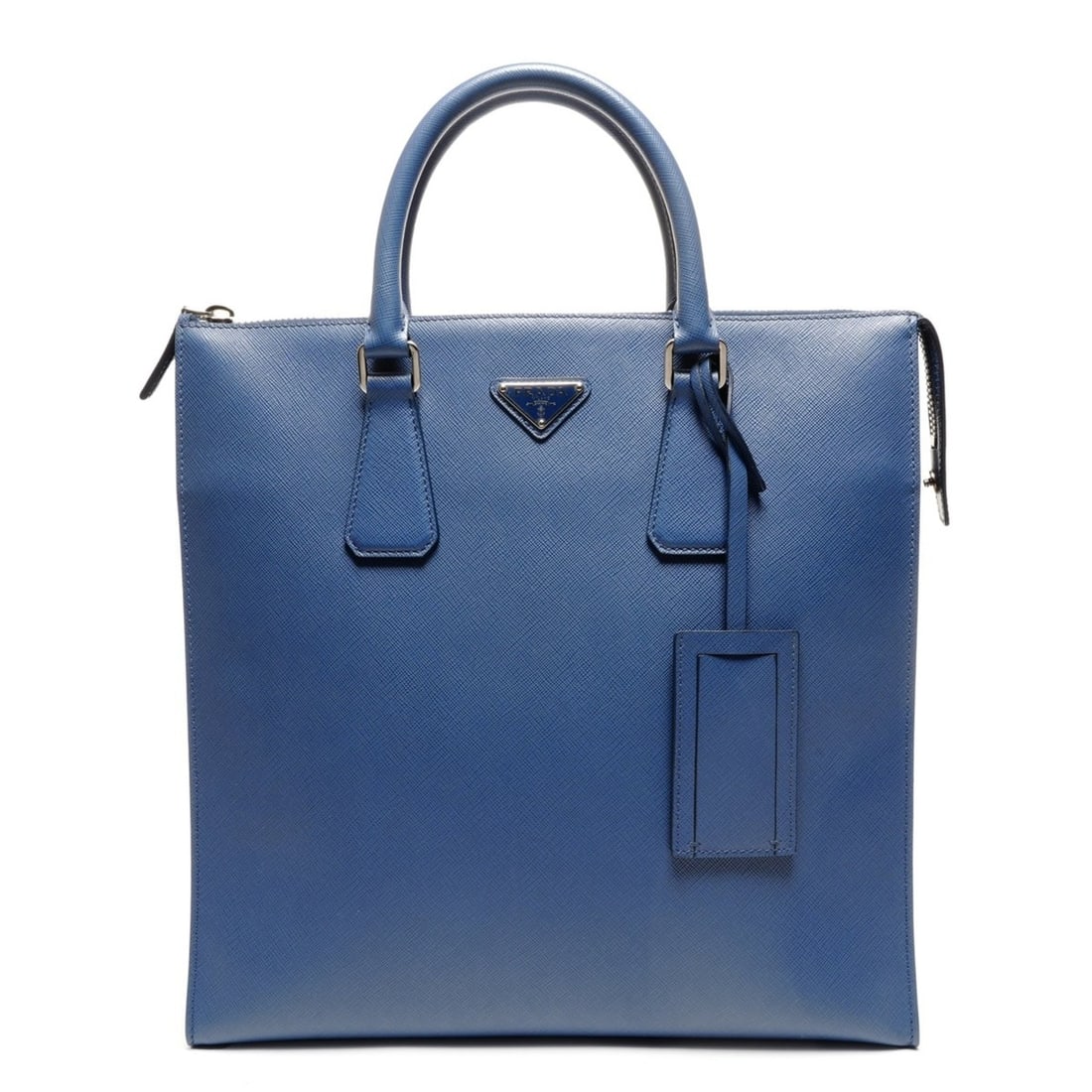 Prada Saffiano Leather Triangle Logo Handbag, Blue, WS27288: --- Catalog ---Category: SizeHandle Drop: 10.00cm / 3.94''Size (HxWxD): 33cm x 33.5cm x 7cm / 12.99'' x 13.18'' x 2.75''Category: DesignType: HandbagColor: BlueGender: WomenMaterial: Leather Category: