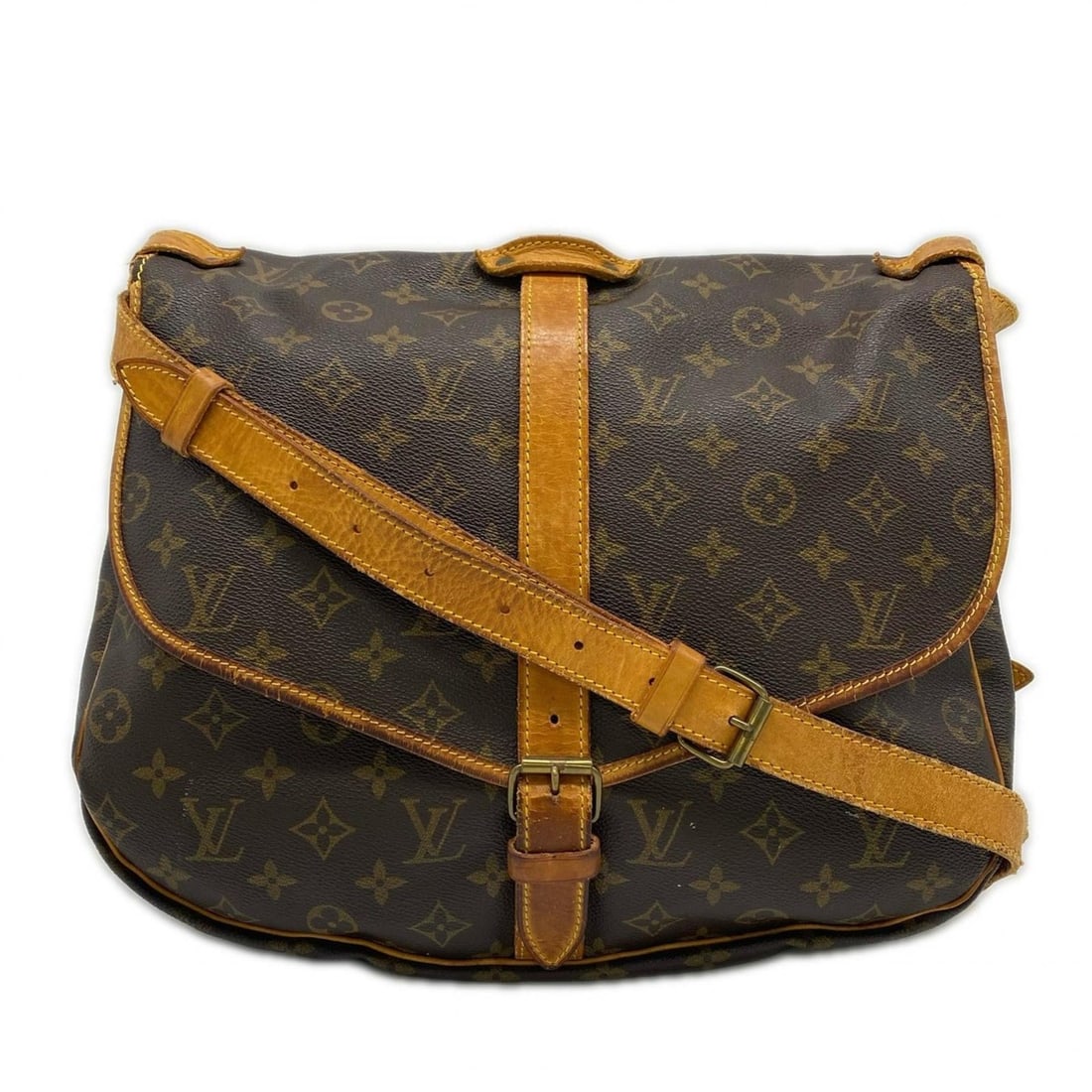 LOUIS VUITTON Monogram Saumur 35 M42254 Shoulder Bag in Brown Coated Canvas and Leather for Women (1 of 20)