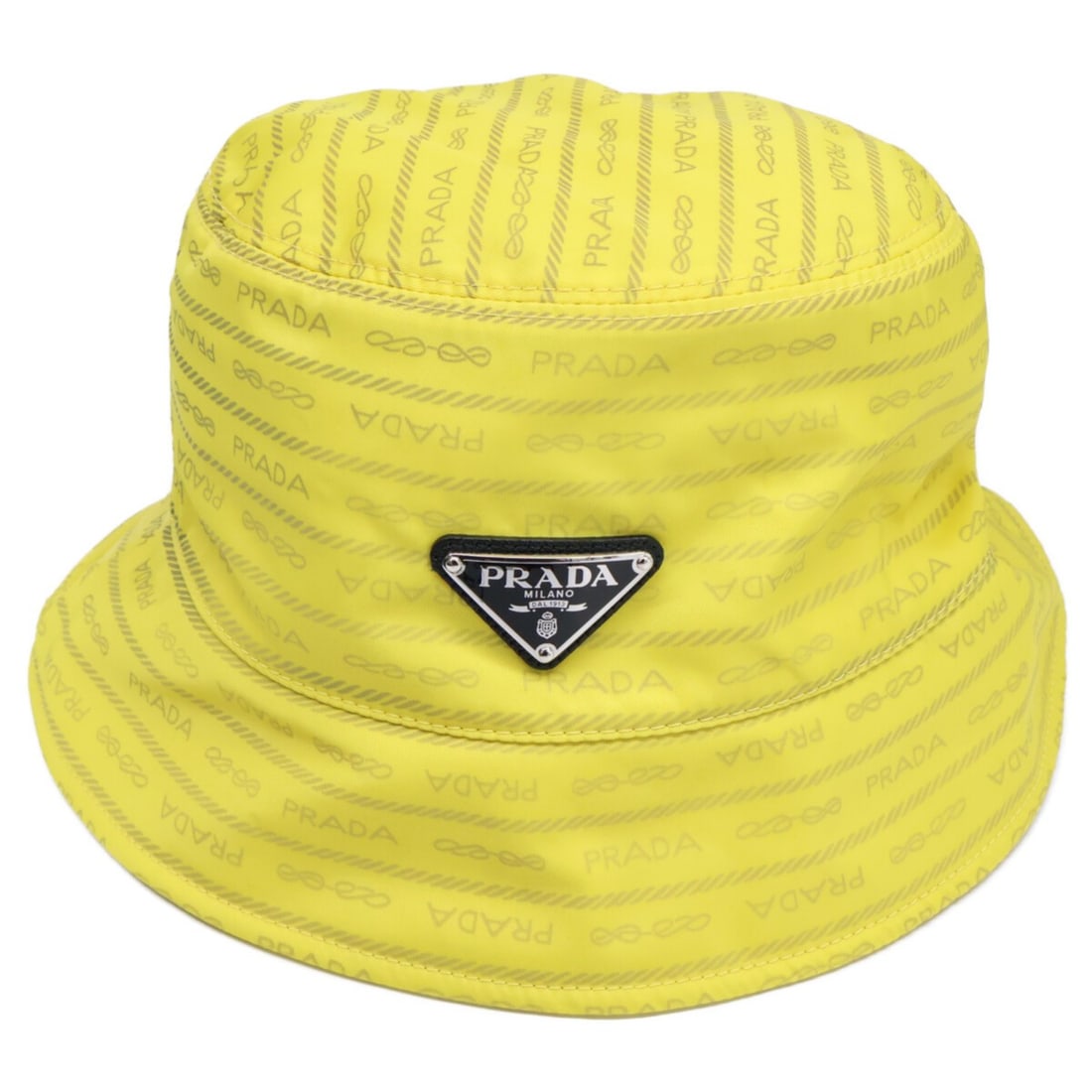 PRADA Prada 2HC137 2CMM Triangle Logo Nylon Bucket Hat, Size L, Yellow, Men's: --- Catalog ---Category: DesignType: Bucket hatColor: YellowGender: MenMaterial: Nylon Category: GeneralBrand: PradaCategory: MeasurementsCircumference: 58cm / 22.83''--- Item List ---Section: Conditi