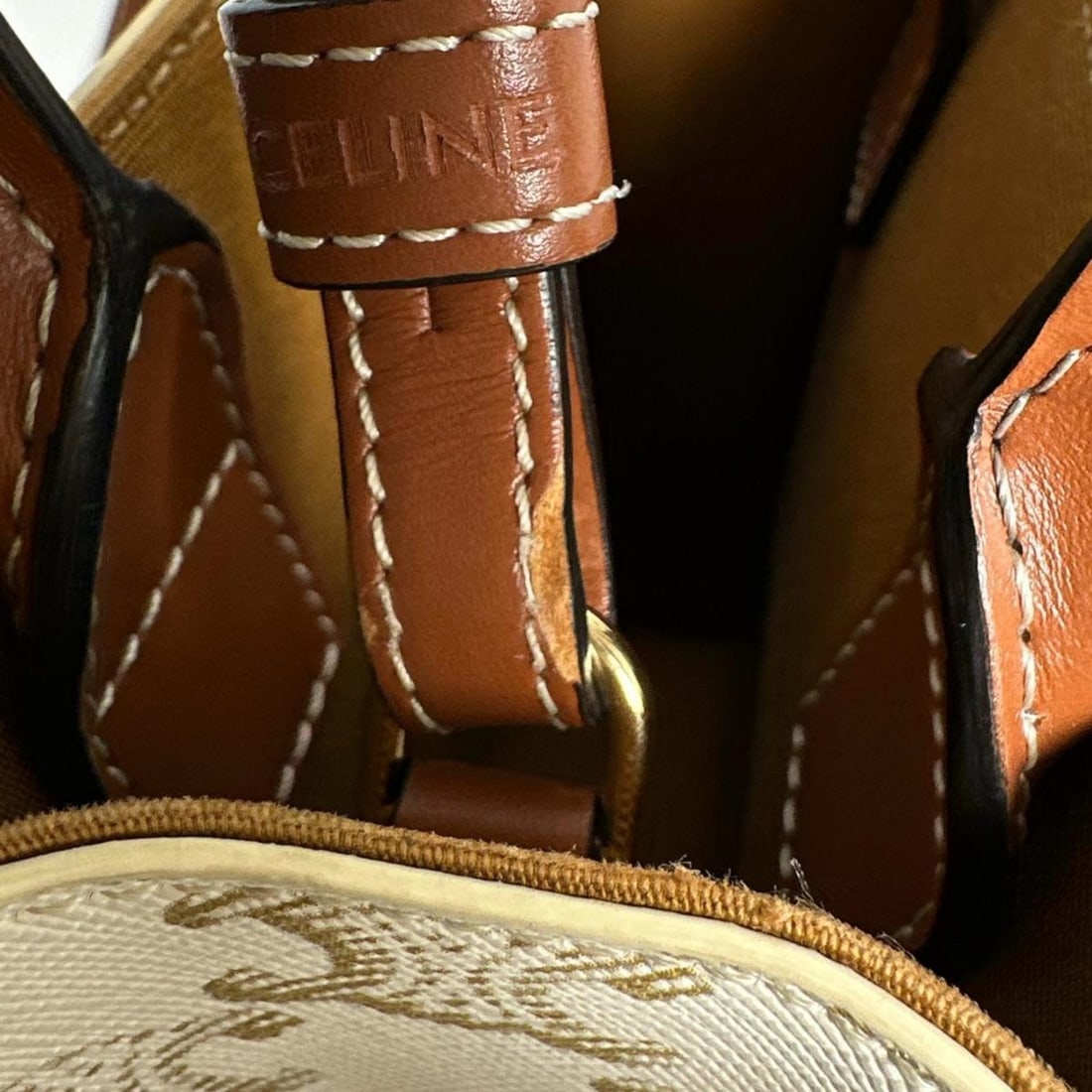 Celine Mini Partial Cabas Triomphe Handbag in White - 15