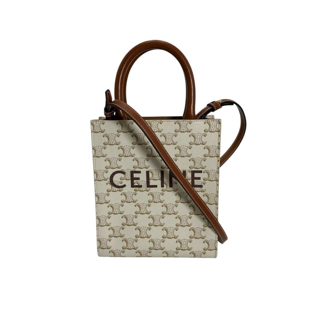 Celine Mini Partial Cabas Triomphe Handbag in White: --- Catalog ---Category: SizeSize (HxWxD): 20cm x 17cm x 5.5cm / 7.87'' x 6.69'' x 2.16''Category: DesignType: HandbagColor: WhiteGender: WomenMaterial: PVC Category: GeneralBrand: CelineCountry of Or