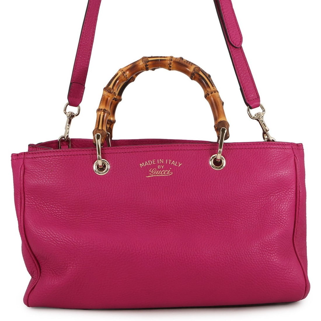 Gucci Bamboo Shopper Medium Tote Bag 323660, a 2-way shoulder bag, and women's handbag.: --- Catalog ---Category: SizeSize (HxWxD): 21.5cm x 33cm x 14cm / 8.46'' x 12.99'' x 5.51''Category: DesignType: Handbag, Shoulder bag, Tote bagColor: PinkGender: WomenMaterial: Leather Category: