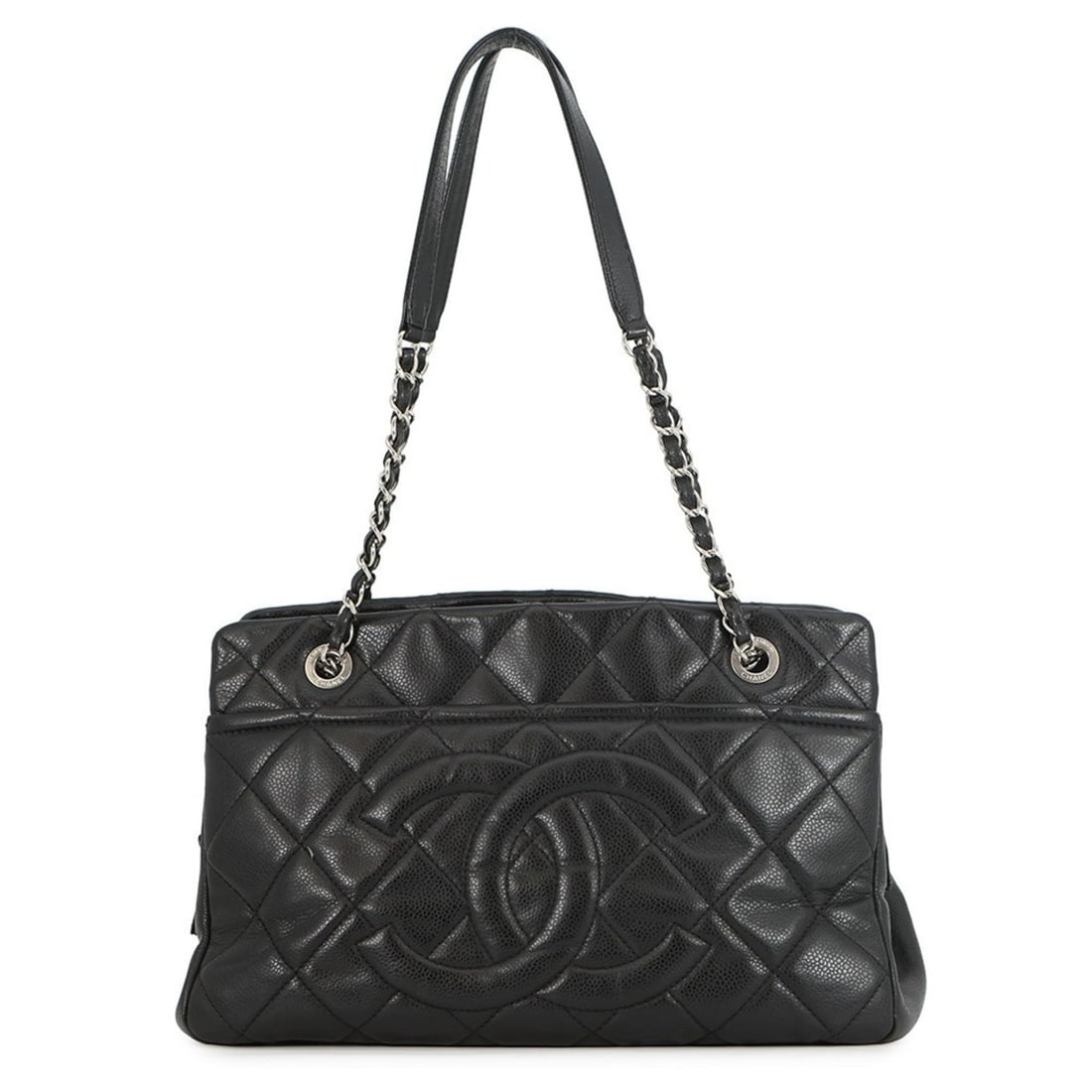 CHANEL Matelasse Tote Bag with Coco Mark and Double Chain in Caviar Skin (A67294) - Black Shoulder (1 of 16)