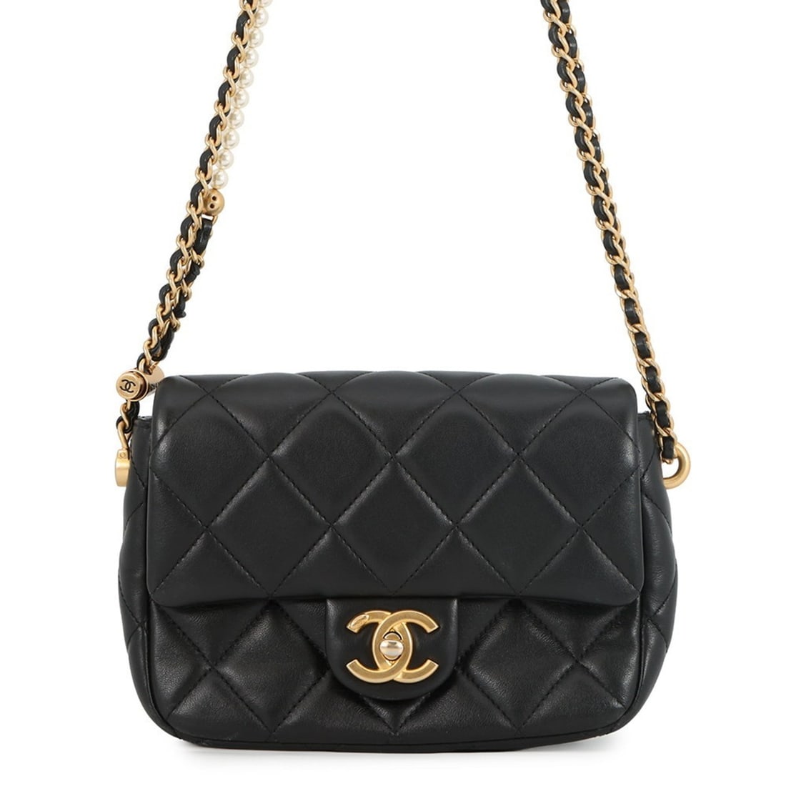 Chanel Mini Matelasse Chain Shoulder Bag with Faux Pearl and Lambskin, AS2855, Black, 2-Way, (1 of 16)