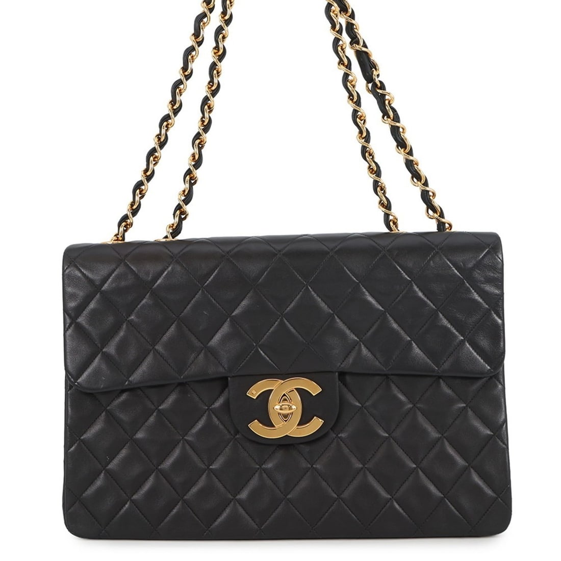 Chanel Chain Shoulder Bag, Large Matelasse, Coco Mark, Single Flap, Lambskin, A01094, Black, (1 of 18)