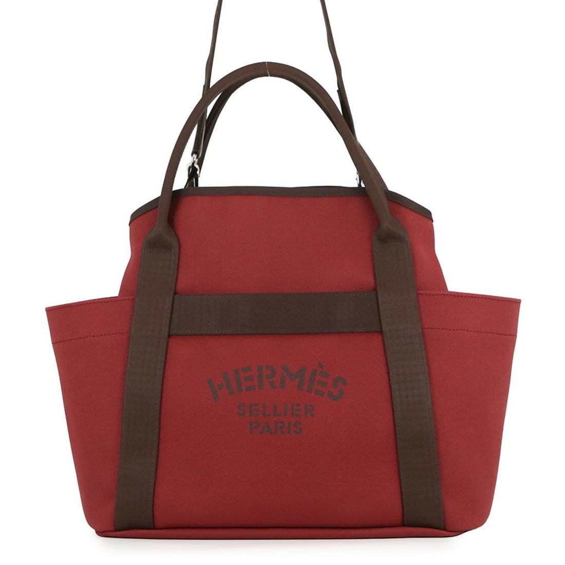 Hermès Sac de Pansage Groom Rouge H Chocolat B Stamp 2-Way Handbag Diaper Bag HERMES: --- Catalog ---Category: SizeSize (HxWxD): 33cm x 38cm x 17cm / 12.99'' x 14.96'' x 6.69''Category: DesignType: Handbag, PouchColor: Chocolat, Rouge HGender: WomenMaterial: Cotton , Nylon , Leather Ca