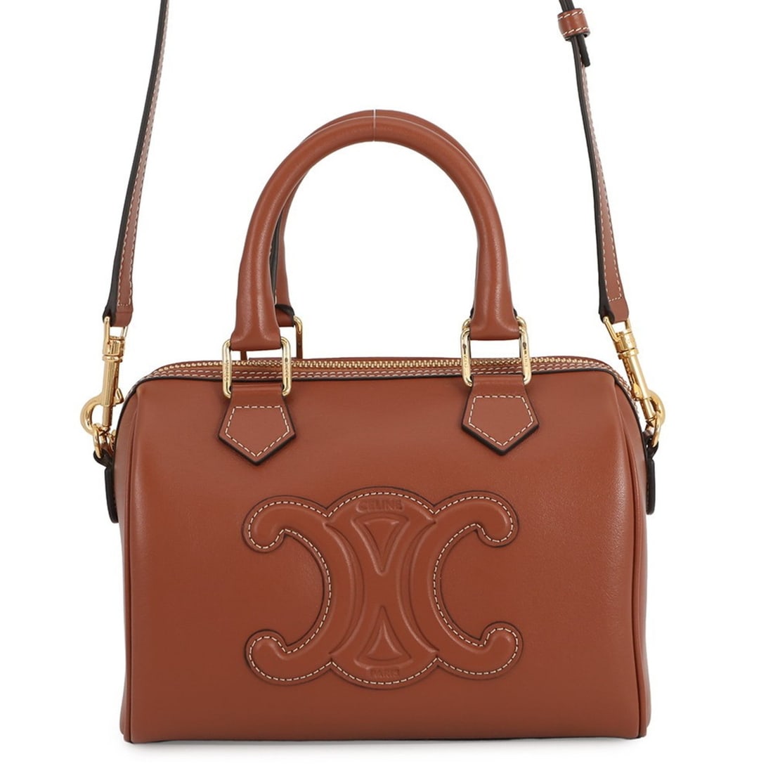 Celine Cuir Triomphe Small Boston Bag in Smooth Calfskin (113773DU3), 2-Way, Brown.: --- Catalog ---Category: SizeSize (HxWxD): 14cm x 20.5cm x 11cm / 5.51'' x 8.07'' x 4.33''Category: DesignType: HandbagColor: BrownGender: WomenMaterial: Leather Leather/Fur Type: CalfskinCategory: Ge