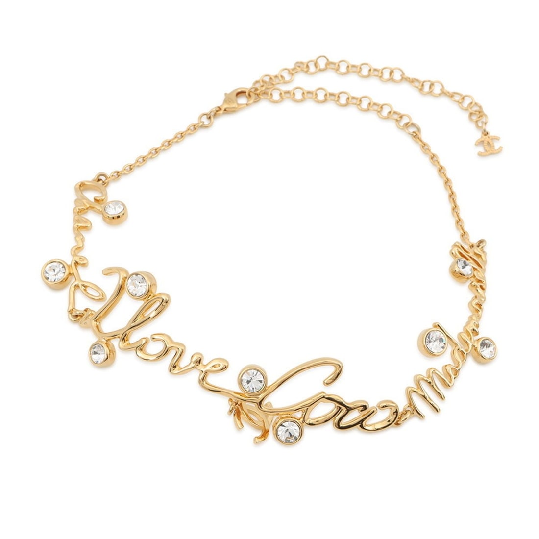 CHANEL Choker "I LOVE COCO" Rhinestone I24S ABD427 Necklace NECKLACE: --- Catalog ---Category: SizeNeck Circumference: 32 cm - 47 cm / 12.59'' - 18.5''Category: DesignColor: GoldStone: RhinestoneGender: WomenMaterial: Gold platingNecklace Type: ChokerCategory: GeneralMP